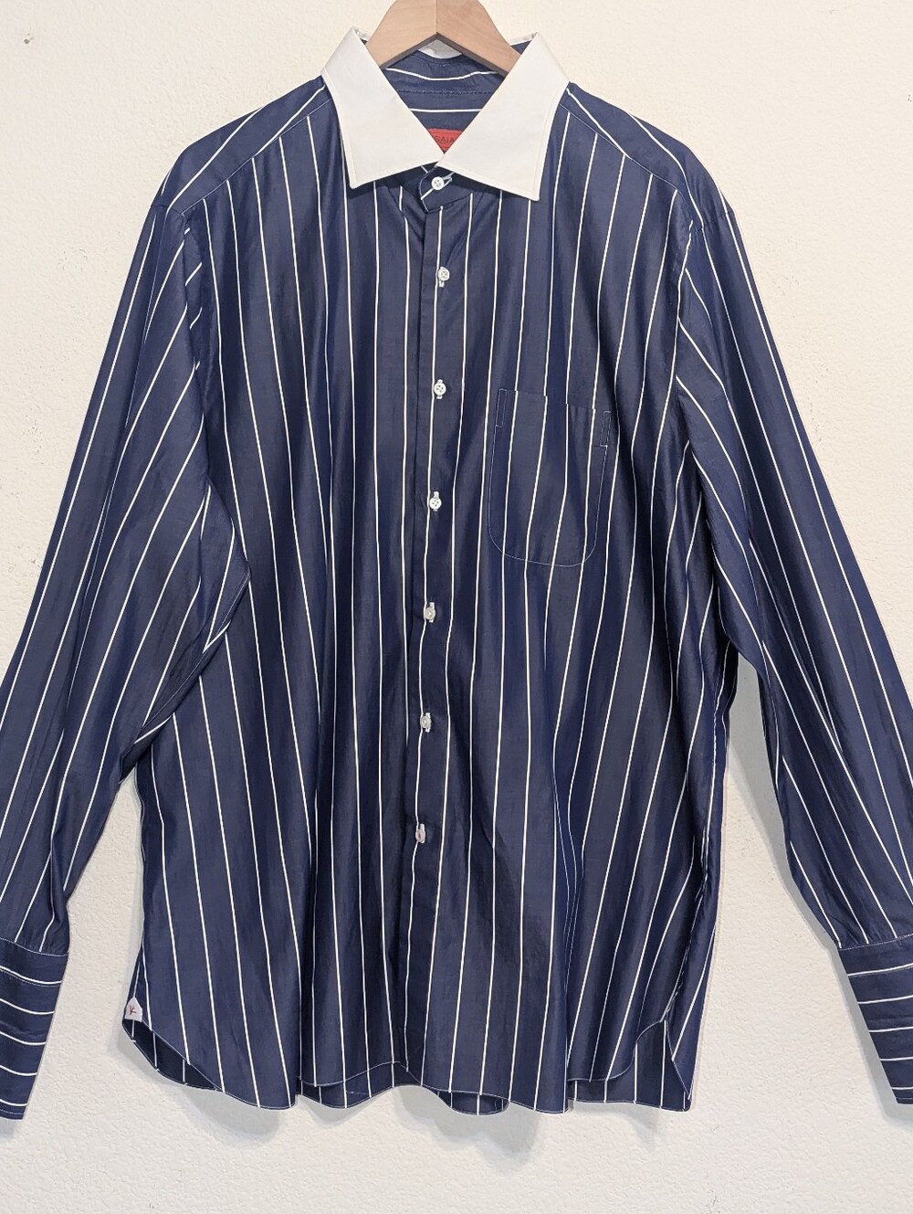 ISAIA Napoli Mens Long Sleeve Button Striped Dress Shirt 19.5 Italy French Cuffs